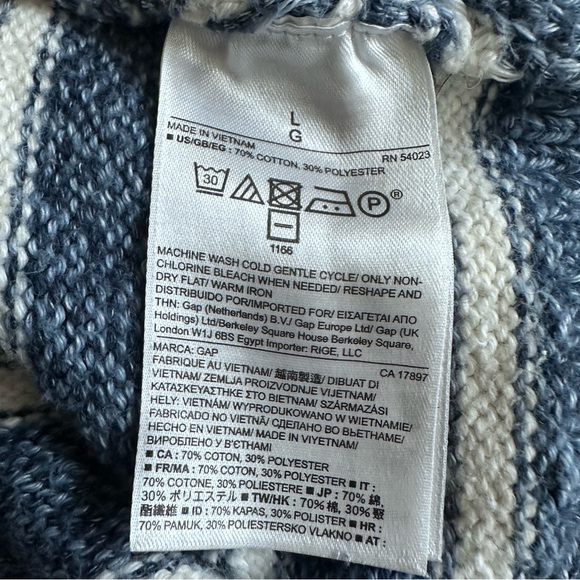 GAP Men’s Breton Blue and White Crewneck Sweater Nautical Stripes size Large - Picture 11 of 13
